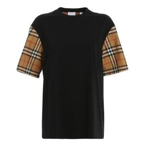 Burberry Serra Nova Check Black Oversized Tee Shirt Large L 8014895